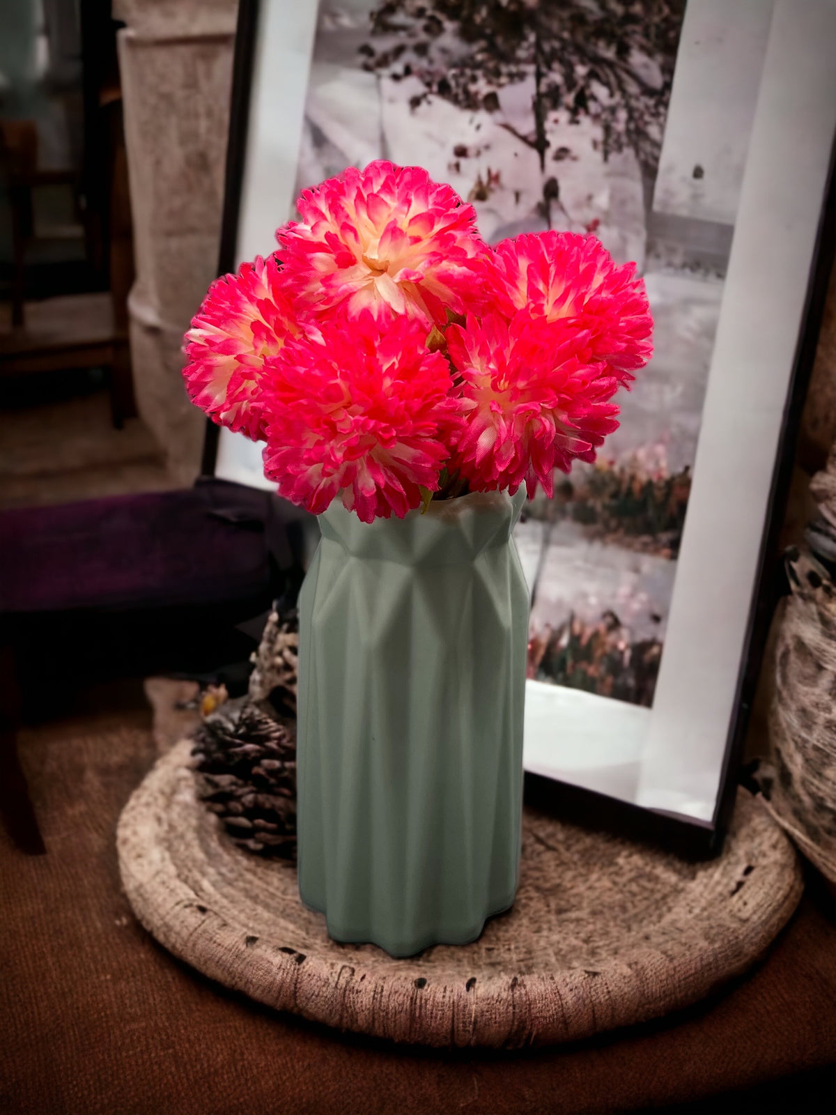 Artificial Chrysanthemum Ball Hydrangea Flower Stick for Home, Office, Bedroom, Balcony, Living Room Decoration.