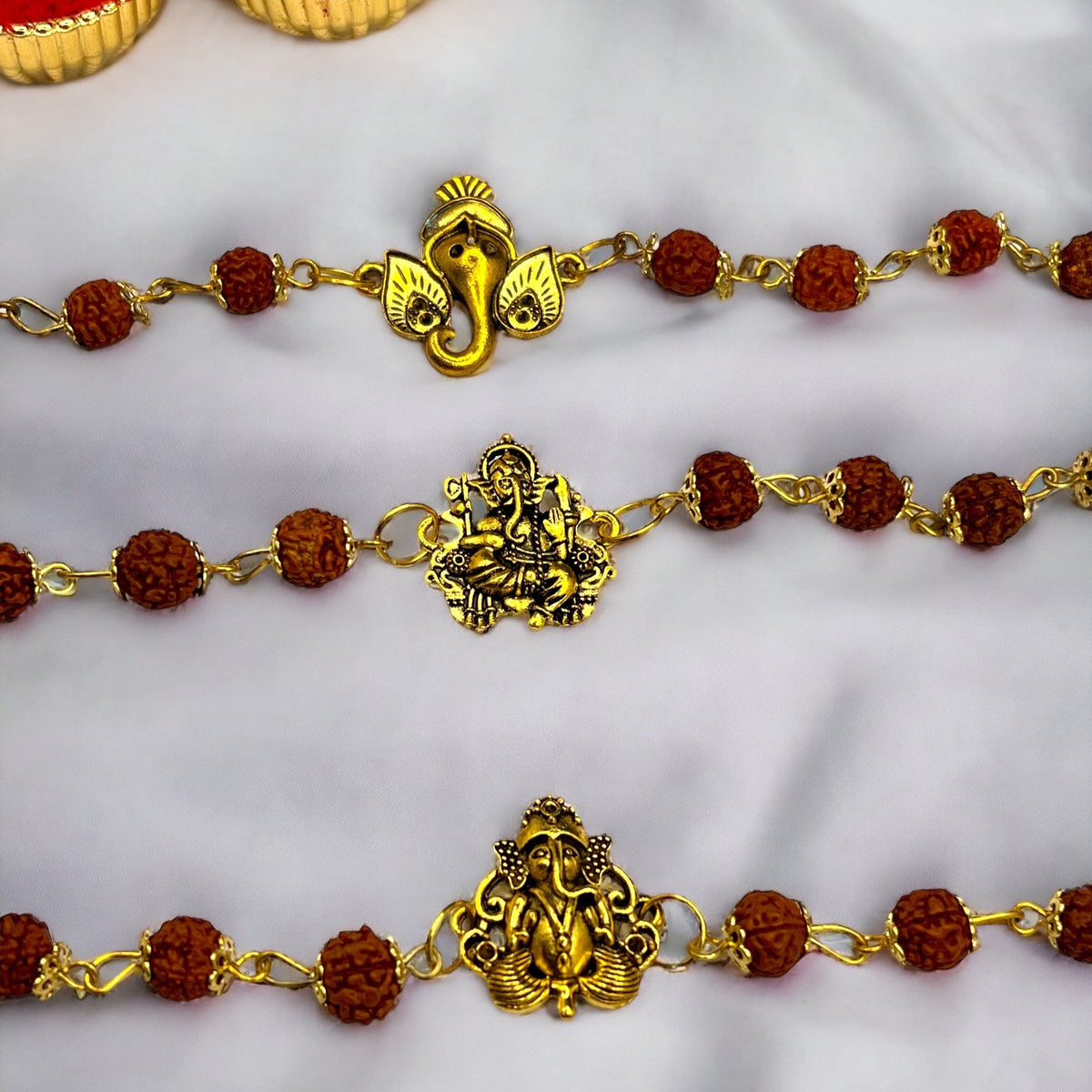 Divine Rudraksha God Rakhi - Embrace Spiritual Protection {Set of 3}