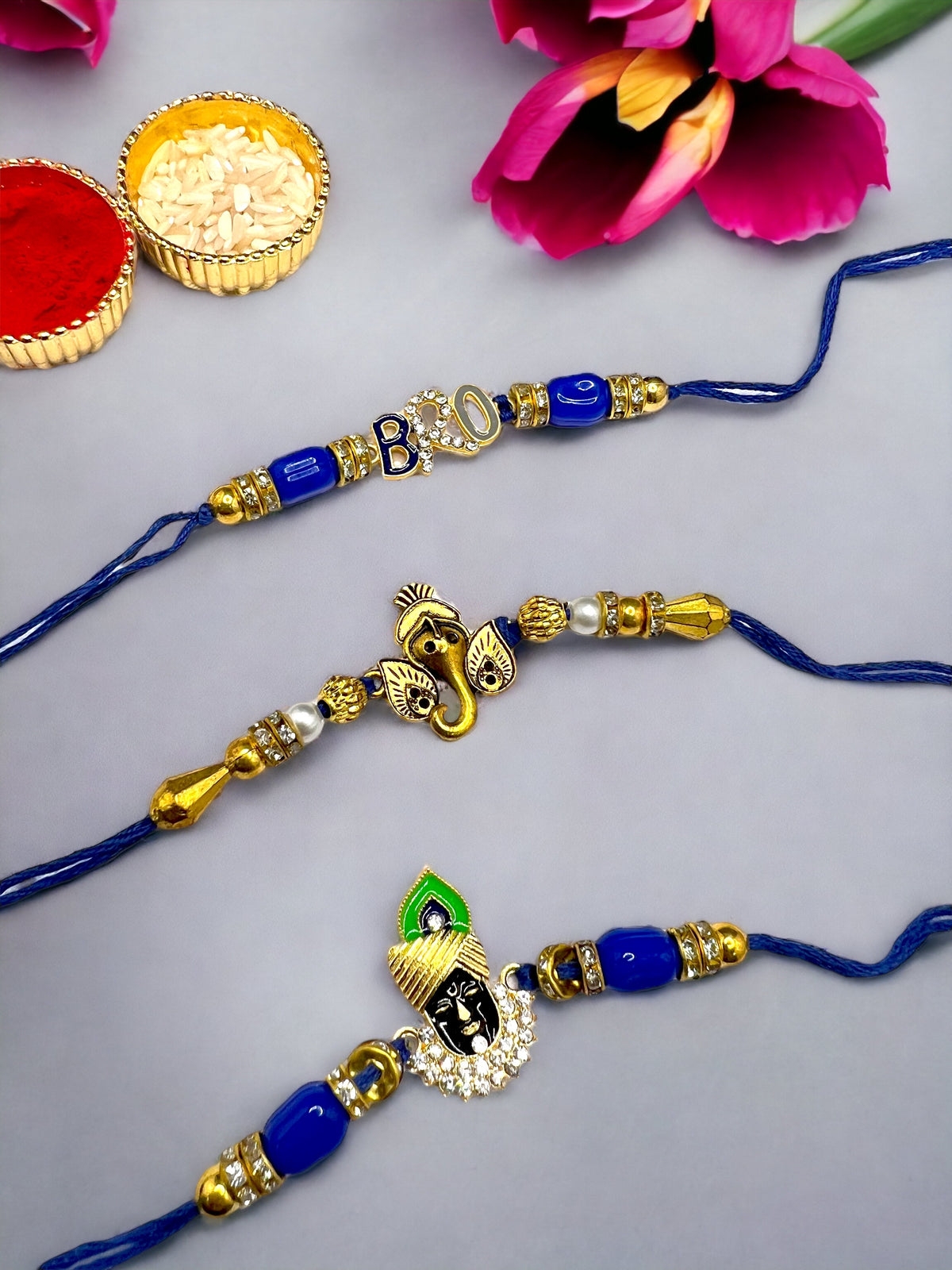 Raksha Bandhan Special Rakhi set Of 3 With Roli Chawal