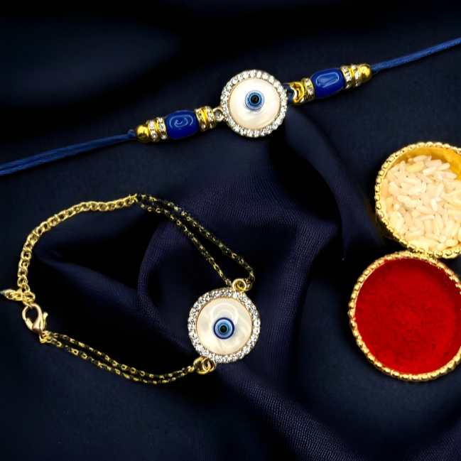 Sophisticated Evil Eye Rakhi Set for Bhaiya & Bhabhi