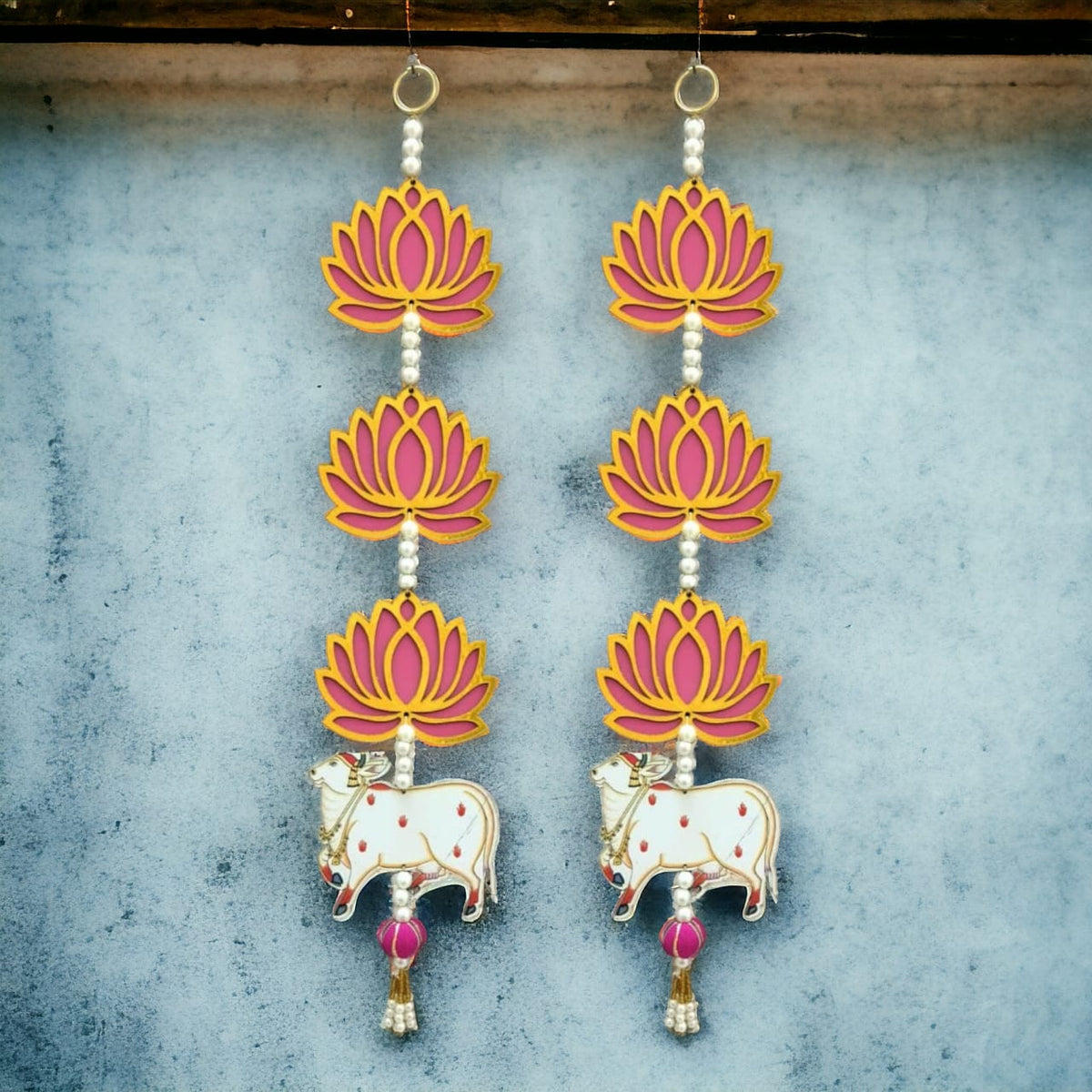 Lotus & Cow Door Side Hangings Pair For Decoration