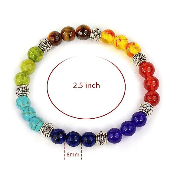 7 Chakra Bracelet, Bracelet, Onyx Bracelet, Semi Precious Natural Gemstone  Beads Reiki Healing Natural bracelets(Pack f 1)