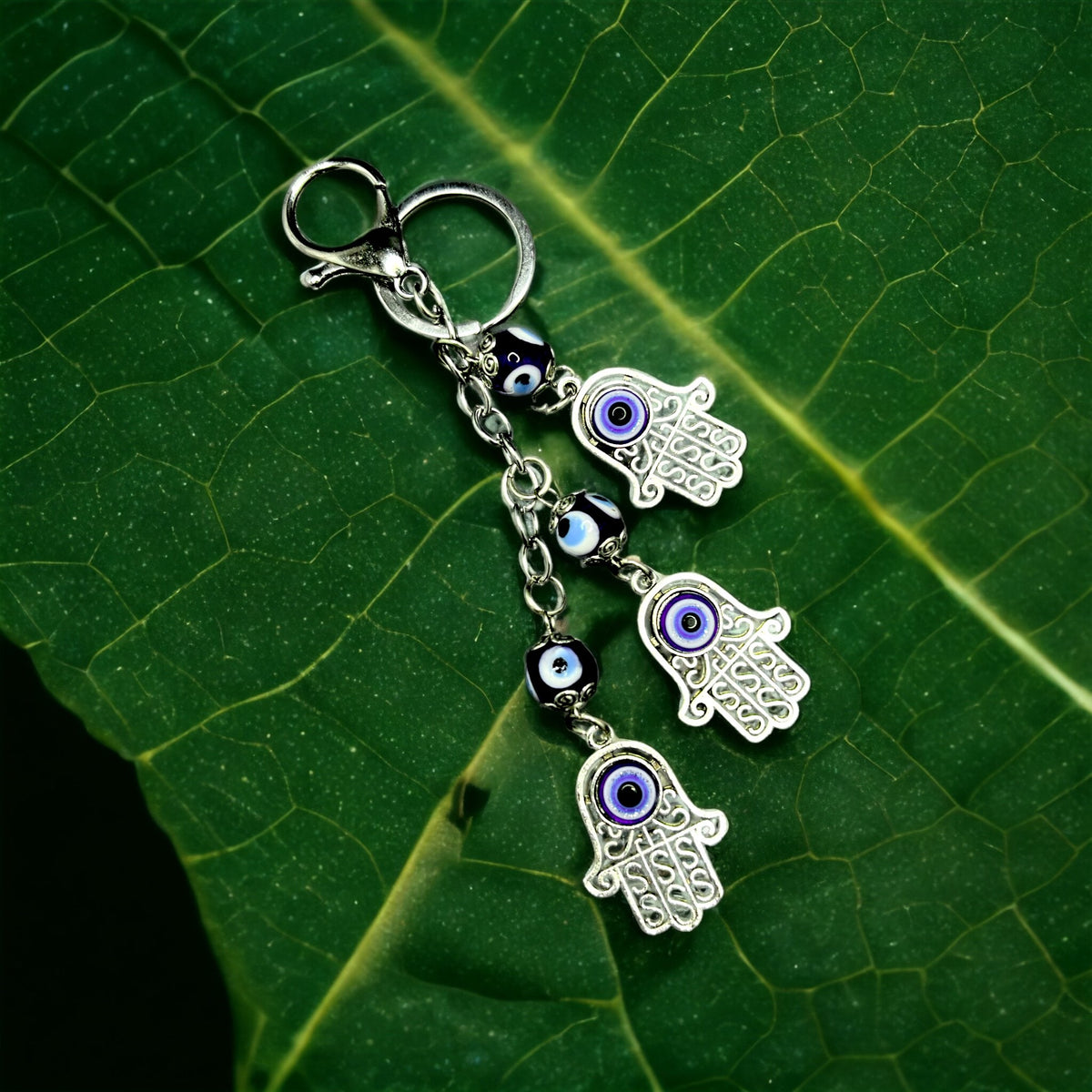 Triple Hamsa Hand Evil Eye Keychain.