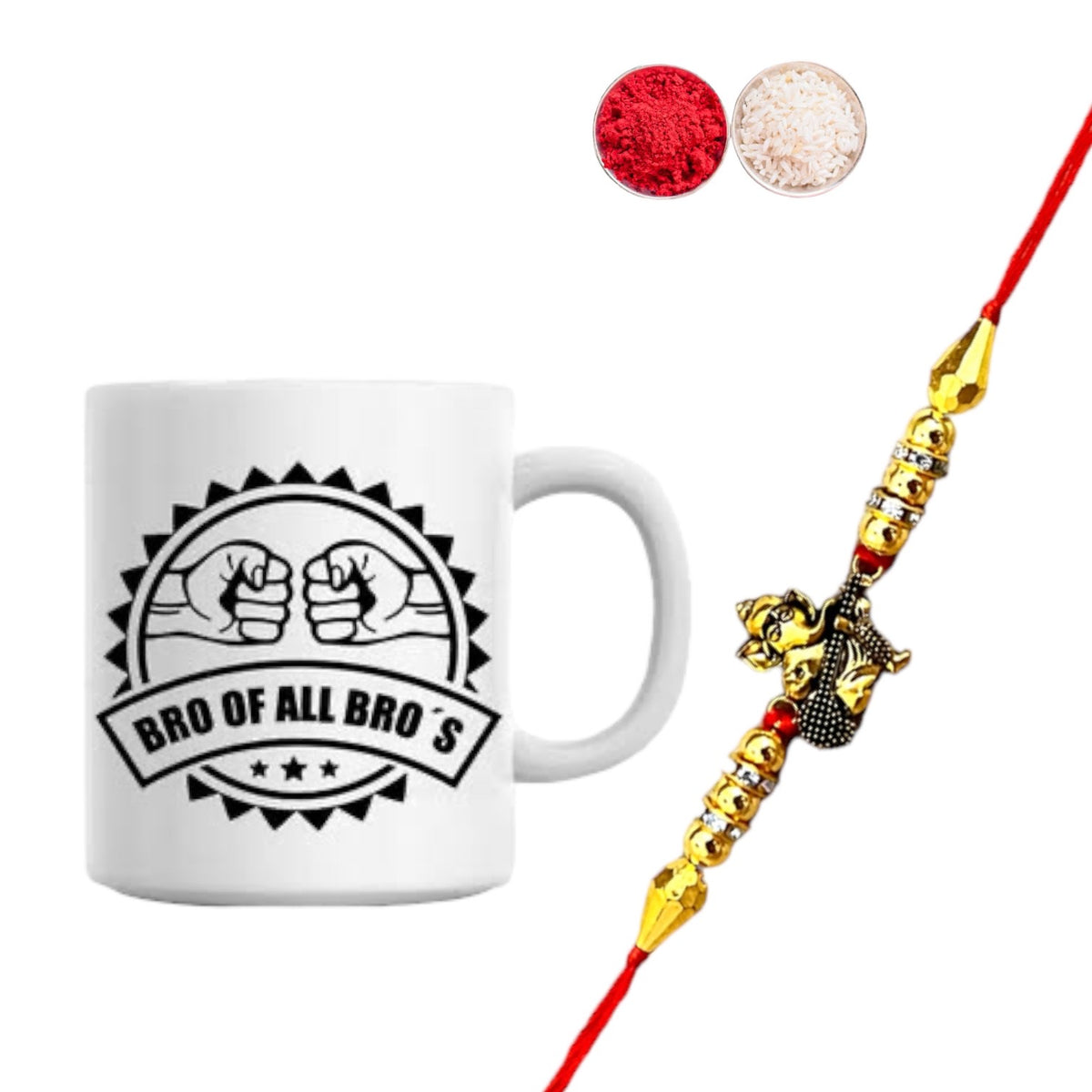 Rakhi With Printed Mug and Roli Chawal  For Your Loving Brother.