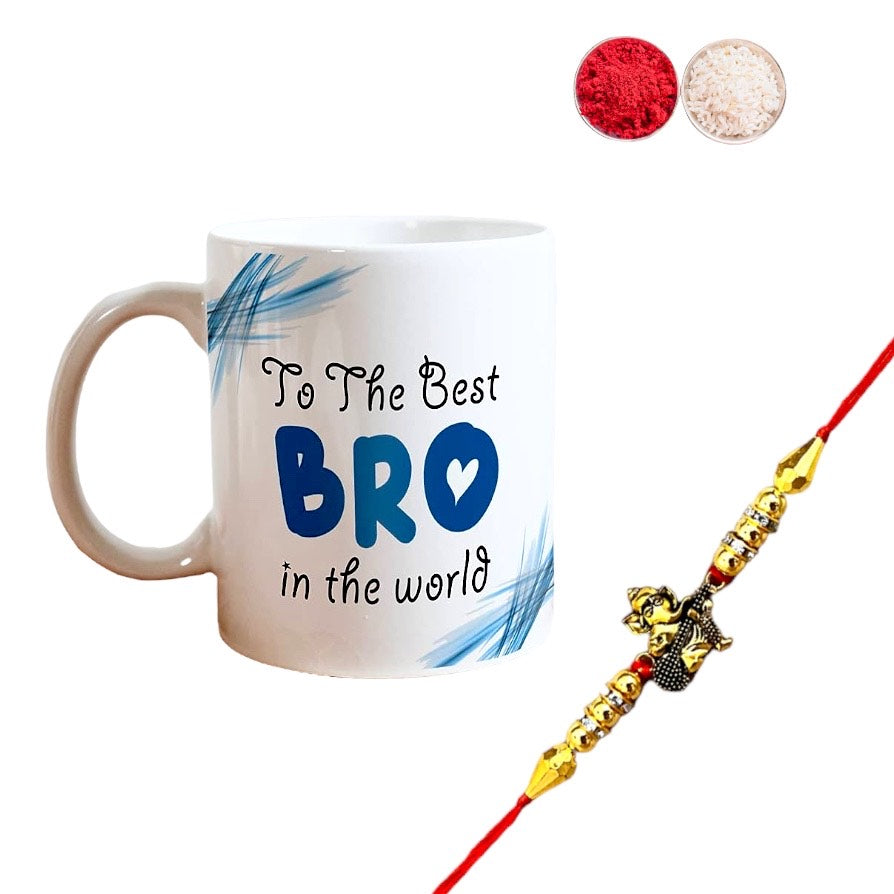 Rakhi With Printed Mug and Roli Chawal  For Your Loving Brother.