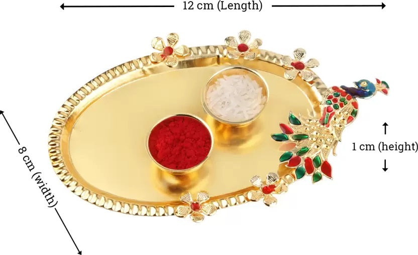 Stylish Rakhi With Roli Chawal Puja Thali And Greeting Card.